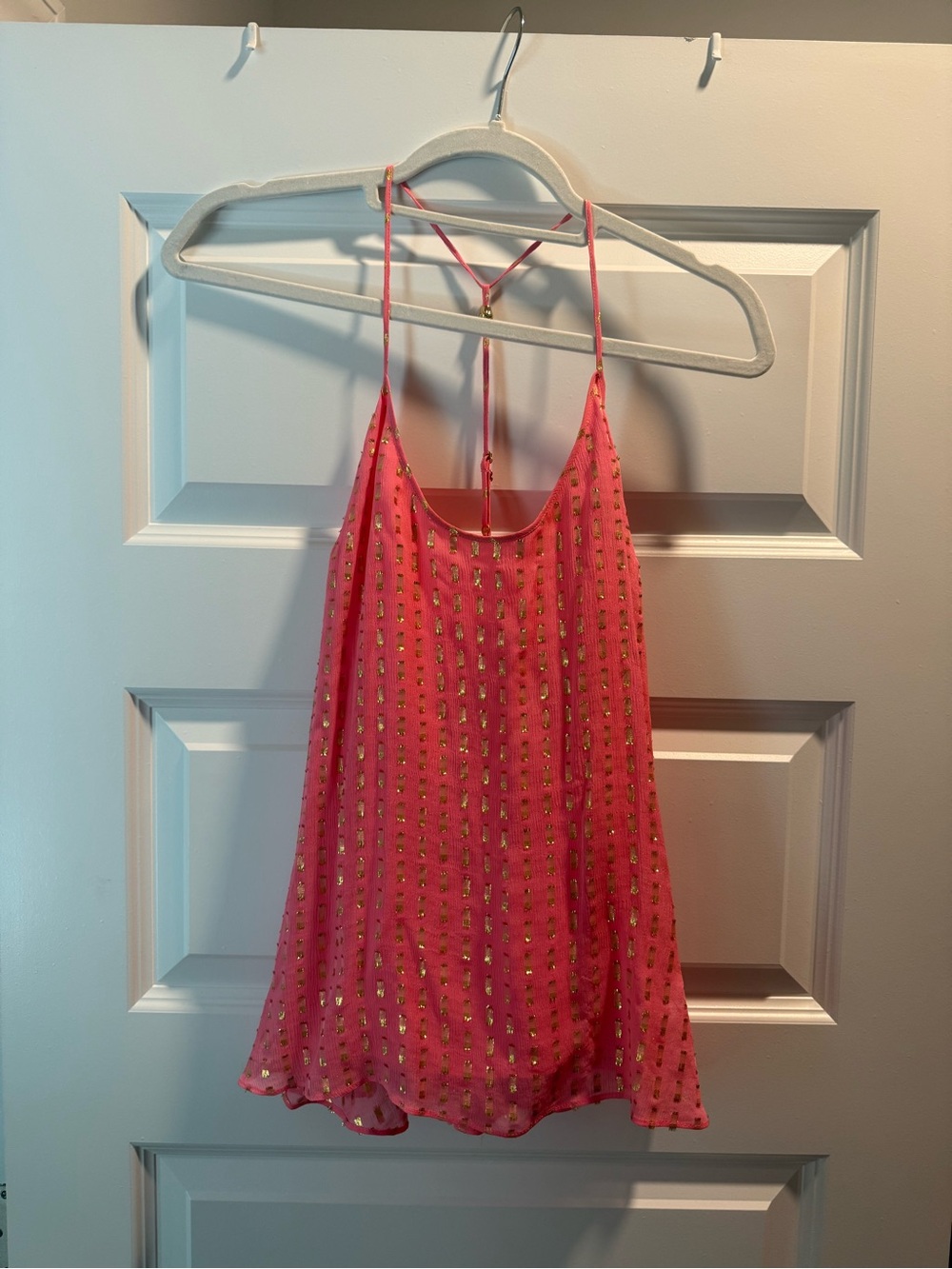 Lilly Pulitzer Pink Silk Tank with Gold Metallic Accents